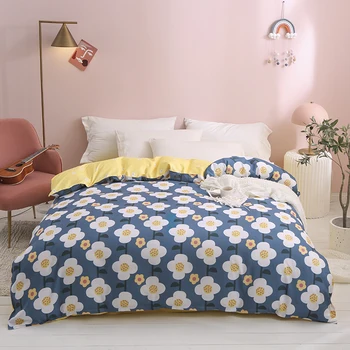 Пасторальный жълто комплект постелки,220x240 чаршаф с калъфка, 200x200 пухени завивки , Маргаритка модел чаршаф,спалня комплект