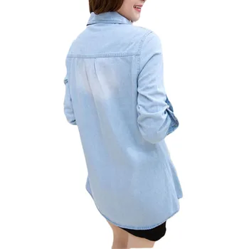 Плюс размер деним яке на жената корея Пролет свободни дълги основни палта дамски дълги ръкави однобортные дънкови якета, палта 3XL A367