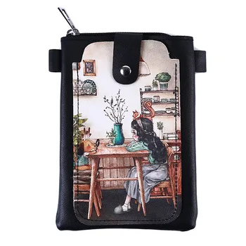 Полезна мода 3D cartoon печат портфейл чанта за мобилен телефон дами чанта Call Phone чанти карикатура сладък печат на малък портфейл