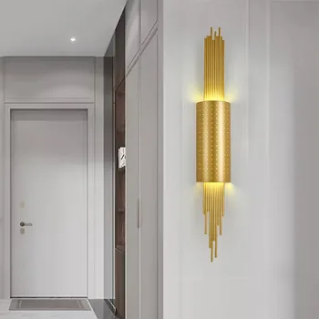 Постмодернистская Златна тръба platinum издълбани лампа Iron позлатен стенен лампа с 3 бр G9 led лампи нагоре надолу RGB нежна нощна лампа