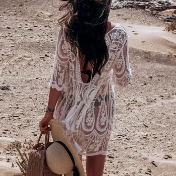 Праскова плътен бял плаж жената рокля 2020 нов видите чрез бански прикритие ups женски выдалбливают плажни дрехи, бански бански костюм