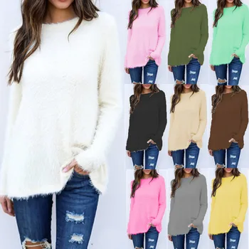 Пуловер женски зелено-черен розов жълт 10 цвята S-3XL плюс размера на свободен пуловер с дълъг ръкав Есен Зима долната облекло LD1109