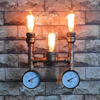 Ретро Закрит Промишлен Монтиран На Стената Лампа Американски Стил Loft Водопровод Суета Лампа Нощни Светлини Home Deco Ръжда Лампа