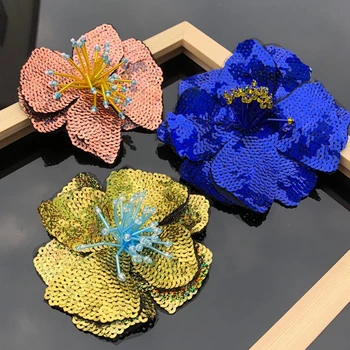 Ръчно изработени нокти мъниста бродерия на цвете от пайети кръпка плат, украсена с DIY помощен материал на голям кръпка за ремонт на дупка апликация