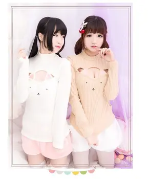 Секси сладко японското аниме котешки уши Неко Мими стил зима отворена на гърдите поло яка пуловер cosplay