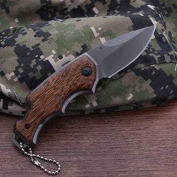Сив цвят 5CR15MOV острието ножове ключодържател мини джобен сгъваем ловен нож тактически ножове за оцеляване дървена дръжка ръчни инструменти