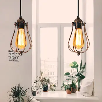 Стари Метални Кабели Лампи Кейдж Промишлен Окачен Лампа Лампа За Охрана На Nordic Лампа Таванско Помещение Ресторант Спалня Окачване Led Осветление