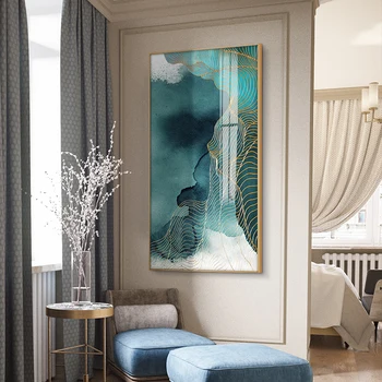 Съвременна живопис върху платно, постери и печат за хола спални абстрактно монтиране на изкуството на декоративни големите сини картини, аксесоари за дома