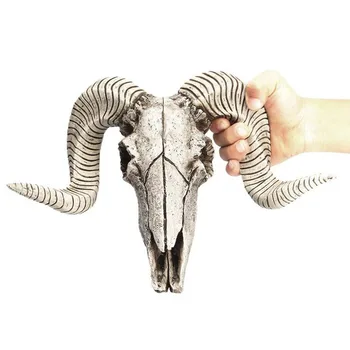 Творческа смола овче главата череп глава стенни 3D животно Лонгхорн скулптура фигурки занаяти Рога начало декор украса