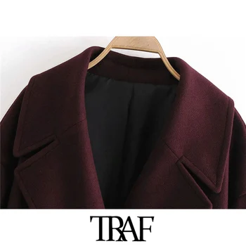 ТРАФИКА на дамска мода с един бутон извънгабаритни вълна палто реколта фенер ръкави джобове на Дамски връхни дрехи луксозно палто