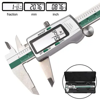 0,01 мм точност LCD штангенциркуль 150 мм от неръждаема стомана цифров дисплей челюсти фракция метричен инча измервателни инструменти с кутия