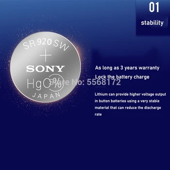 10 бр./лот SONY Original AG6 1.5 V Silver Oxide Button Cell Batteries SR920SW SR69 SG6 LR69 171 920 Watch Coin Batteries