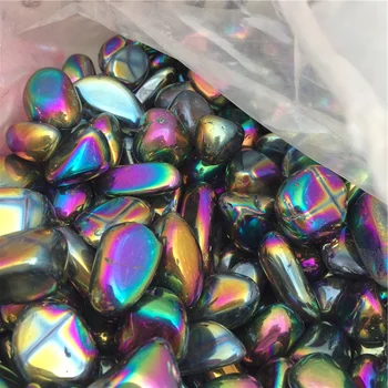 100 г Едро розова аура quartz crystal кувыркающиеся камъни титановое покритие