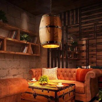 1бр окачен лампа подвесное осветление дървена бъчва вино, подходящи за бар кафене Светлини на тавана ресторант барел лампа