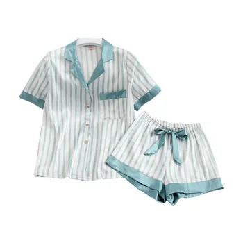 2 елемента пижами набор от интимно бельо 2021 Нова домашно облекло момичета спален костюм сатен ежедневни дамски риза и шорти, пижами пижами