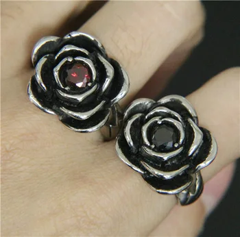 2017 Cool Style Biker Band Party Rose Black Stone Hot Stainless Steel Мъжки Пръстен New Red Мода Пънк Biker Lady Ring