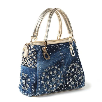 2018 известна марка чанта на жената кофа Чанта високо качество дамски дънки и чанта мода топ-дръжка за чанта