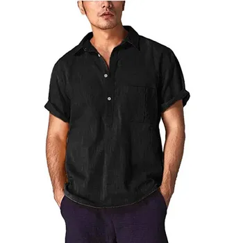 2019 нов мъжки ежедневни свободна риза мъжки бял черен с къс ръкав ризи мъже лято плътен цвят памук бельо, риза върховете на M-3XL