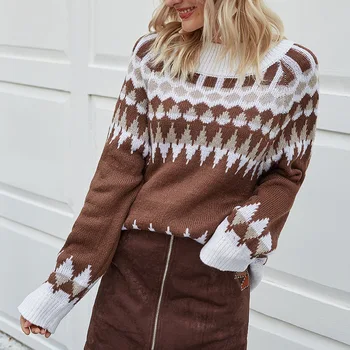 2020 жени ретро вязаный пуловер свободни щанд яка пуловер пуловер за жени Хелоуин пуловер жени вязаный пуловер