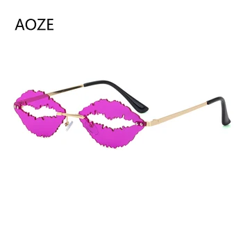 2020 мода уникален дизайн без рамки устните слънчеви очила Жени ретро лещи очила мъжете овални кухи слънчеви очила люнета de soleil femme