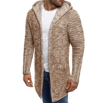 2020 нов мъжки дълъг пуловер с качулка палто мъжки плътен цвят есенен пуловер връхни облекла ежедневни жилетки и плетива M-2XL