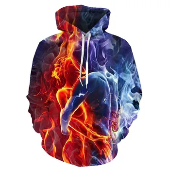 2020 нови цветни огнено качулки 3D качулки Мъже, Жени с качулка свободни кадифе есенно зимни палта градинска облекло якета и качулки