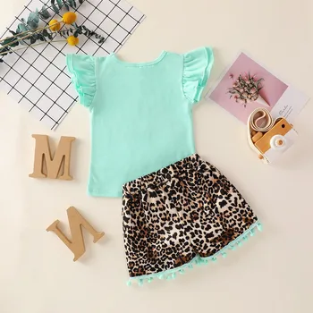 2021 New Toddle Kids Baby Girls Letter T shirt Върховете Leopard-Print Shorts Outfits Set Short Sleeve Clothes Roupao Infantil#Y
