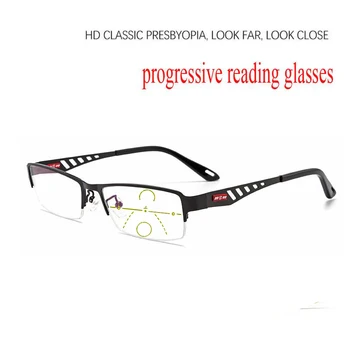 2021 прогресивни очила за четене мультифокальные мъжки бизнес очила полукадра метална сплав автоматична корекция на 1.5 точки