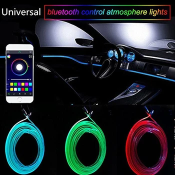 6m Voice Sound Active RGB LED Car Interior Light Multicolor EL Neon Strip Light Bluetooth Phone Control Atmosphere Light 12V