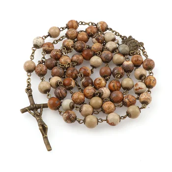 8 мм религиозен католически скъпоценен камък-в рамките на естествен камък кръгли мъниста благослови Высокосортное колие кръст