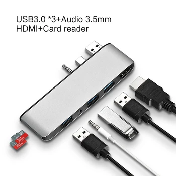 AJIUYU USB-хъб за Microsoft Surface лаптоп 2 док адаптер USB3. 0 към HDMI TF Micro SD Card reader laptop2 Multi докинг станция Дърва