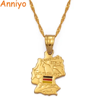 Anniyo Deutschland карта флаг висулка колие за жени, момичета златист цвят Германия бижута немски #007010
