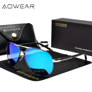 AOWEAR самолетни поляризирани слънчеви очила мъжете шофиране огледало слънчеви очила мъжки марката дизайн, класически пилот очила Oculos Gafas De Sol