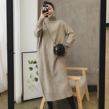 BGTEEVER ежедневното утепленное рокля пуловер за жени поло с дълъг ръкав Женски вязаное рокля midi пуловери жилетки рокля femme 2019