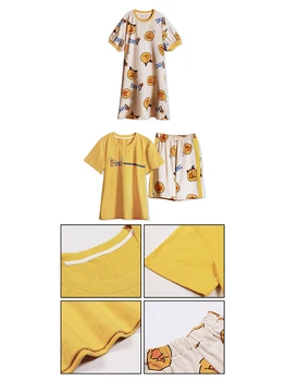 BZEL карикатура двойка пижами жълта патица любителите на пижами, комплекти кръгъл отвор в памучна нощница летни панталонки с къс ръкав пижами мъжете