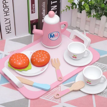 Dropshipping Pink Ягода Simulation Cake Morning/Afternoon Tea Set Десерт Рязане На Дървени Играчки За Деца Children Educational