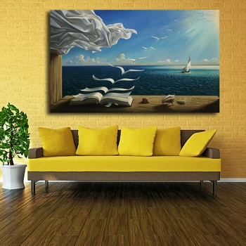 Embelish Платно Painting The Waves Book Sailboat For Salvador Dali Платно Poster Print For Living Room Home Wall Decoration