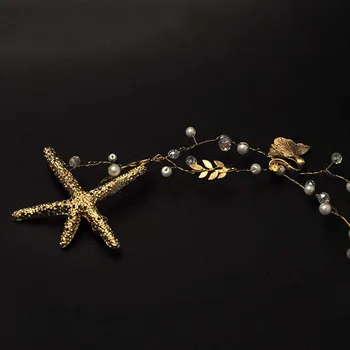 FORSEVEN старинни ръчно изработени Морска звезда Hairwear Hairband сватбени аксесоари за коса, бижута имитация на Перлата на булката златен цвят, линия диадема