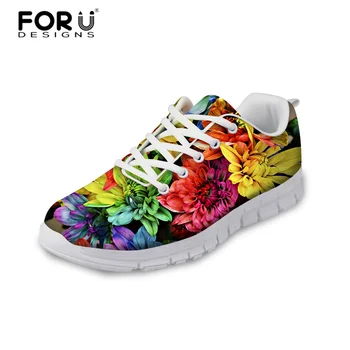 FORUDESIGNS 3D Flowers Pattern дамски ежедневни маратонки удобни окото обувки на равна подметка за жени обувки дантела за момичета Zapatos Mujer