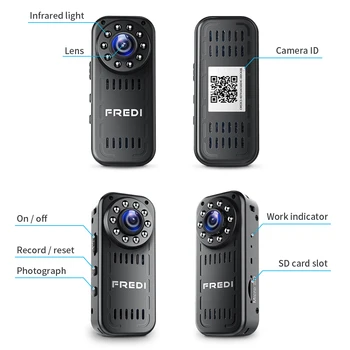 FREDI Мини IP Камера 2.0 MP 1080P HD P2P инфрачервена камера за нощно виждане за сигурност безжична външна камера, WIFI поддръжка 128G TF Card