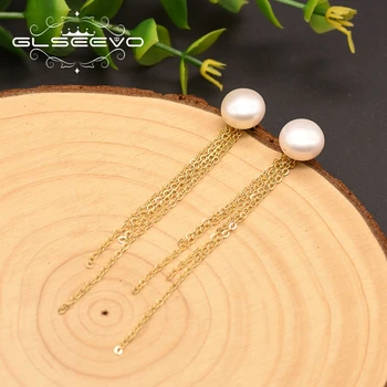 GLSEEVO естествени сладководни бели перли дълги обеци спад за жени, Момичета Сватбени обеци ръчно изработени бижута GE0852A