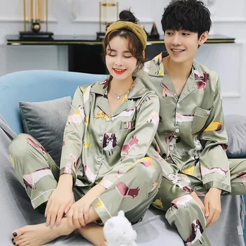 Ice silk pajama women summer short sleeve корейската версия douyin web celebrity with imitation silk влюбените home