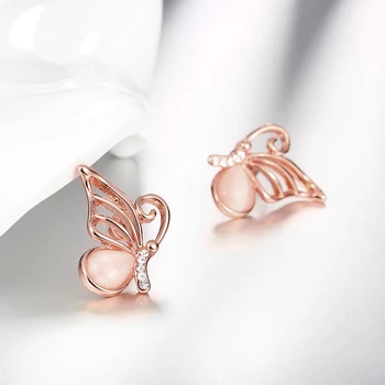 INALIS обеци за жени класическа мода творчески пеперуда, розово злато женски романтична обеци годишнина бижута продажба