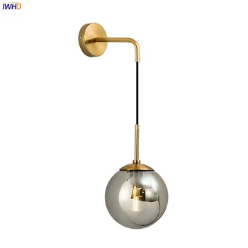 IWHD Gold Nordic LED монтиране на лампата до състои от спалня, всекидневна и баня стъклена топка стенни лампи Wandlamp апликация Murale