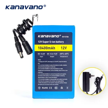 Kanavano най-12v 10AH 10400mAh Батерия литиево-йонна батерия камера с 12.6 V 1A зарядно устройство eu / us plug Free shopping
