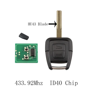 KEYYOU OP1 2 бутон за дистанционно ключодържател ID40 чип за Opel Vauxhall Astra, Vectra, Zafira 433.92 Mhz Uncut HU43 / HU100 / YM28 / HU46 нож