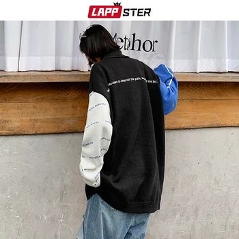 LAPPSTER Men корейски лоскутный пуловер с висока воротом 2020 зимен пуловер двойка пуловер градинска облекло хип хоп пуловер Дамски дрехи