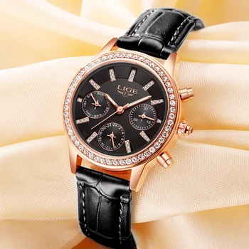 LIGE топ луксозна марка дамски часовници мода ежедневни кожа кварцов часовник дами Диамант рокля часовници женски подарък Relogio Feminino