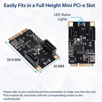 MiniPCIE MPCI E 3.0 to SATA 3.0 SSD Adapter Card Add 2 SATA 3 port by Full Size и Mini PCI-e Slot with sata cable