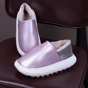 MN дебели долни памучни чехли дамско зимно увеличение на чифт кожени тапочек топли и непромокаеми домашни домашни памучни чехли